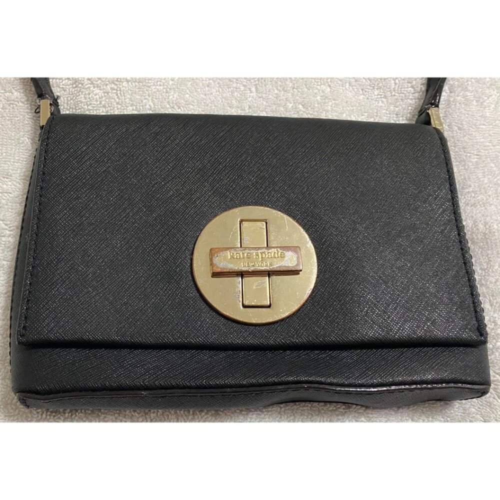Kate Spade Sally Newbury Lane Black Leather Crossbody Turnlock Purse Pocketbook